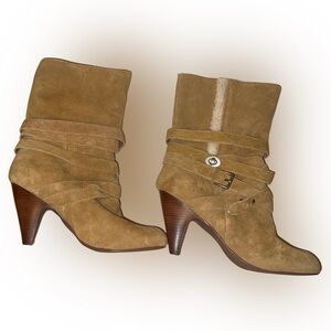 Women's Tan Suede Ankle Boots suede with faux fur lining, NEVER WORN!